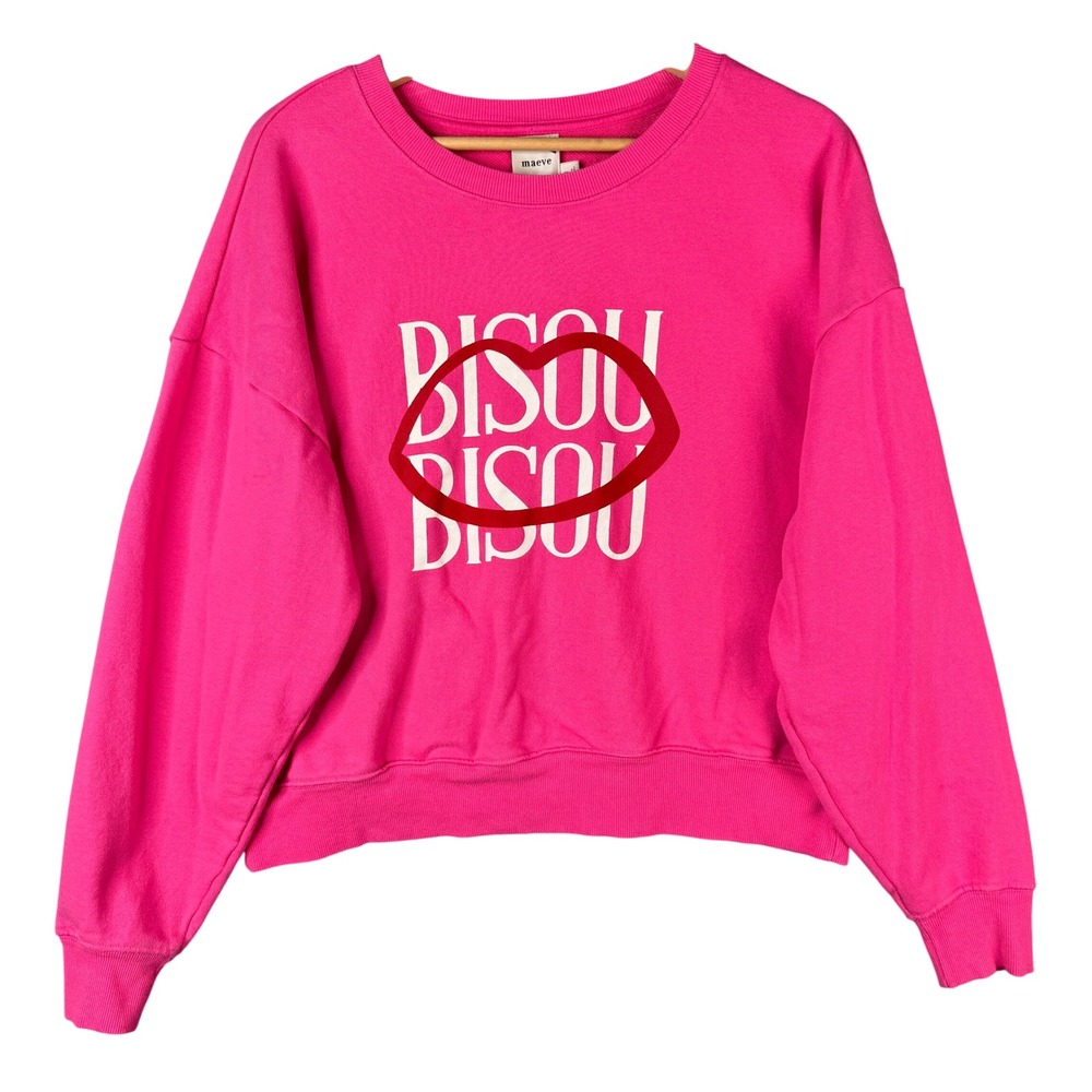 Maeve Anthropologie Jordan Nicker Bisou Bisou Graphic Sweatshirt Pink Medium